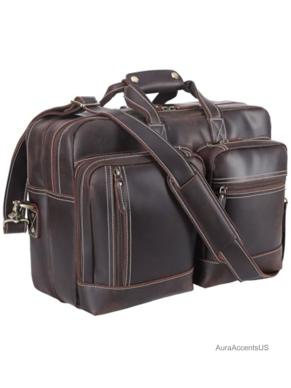 Genuine Cowhide Leather 17" Laptop Travel Messenger Duffel Bag Expandable